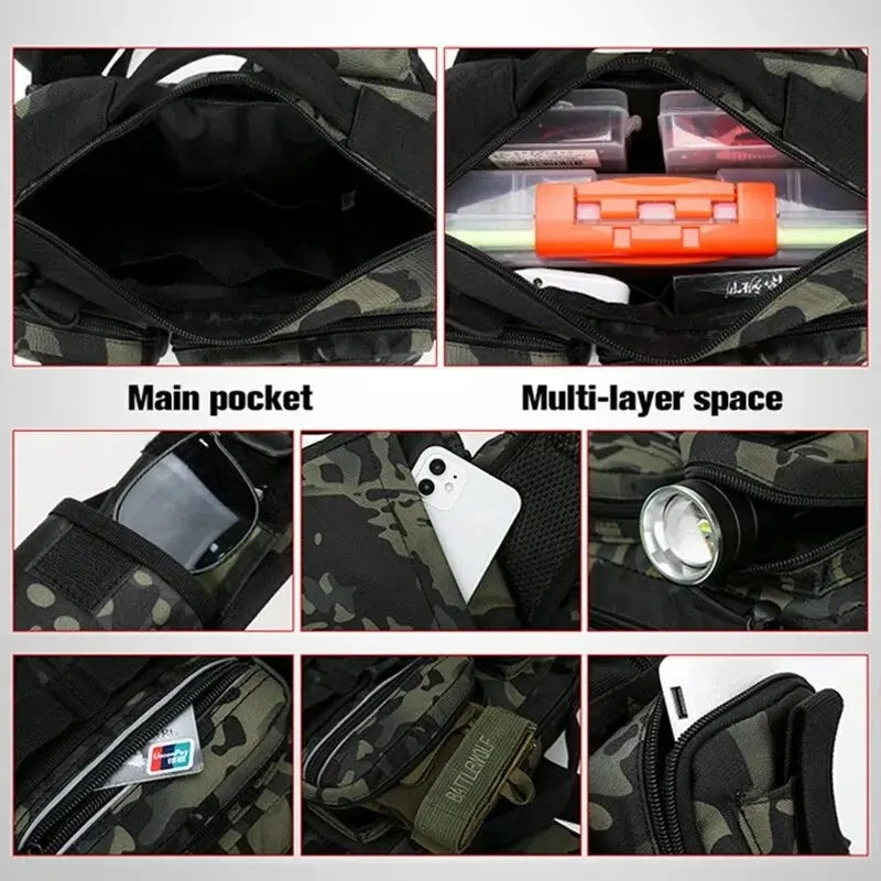 Fishing Tackle Backpack with Rod Holder – Multi-Functional Gear Bag with Lure Boxes & Sling Strap for Men