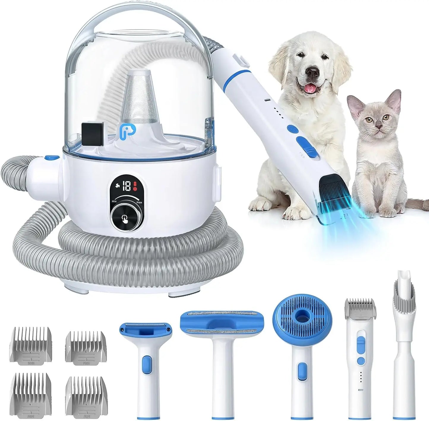 5-in-1 Pet Grooming Vacuum Kit – Low Noise Hair Remover with 2.0L Dust Cup for Shedding Dogs & Cats