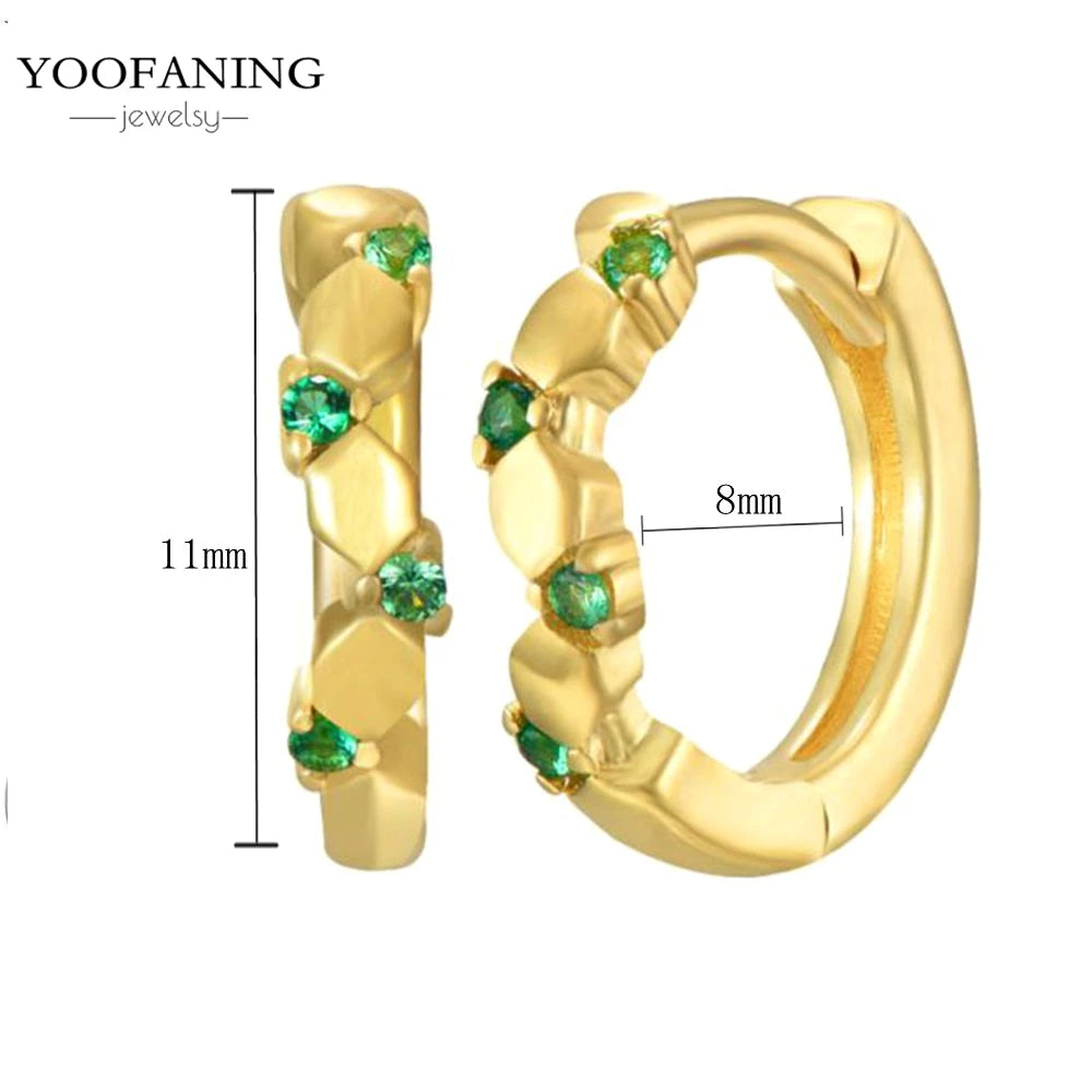 925 Sterling Silver Women's Earrings – Heart-Shaped Green Zircon Flower with Geometric Luxury Design