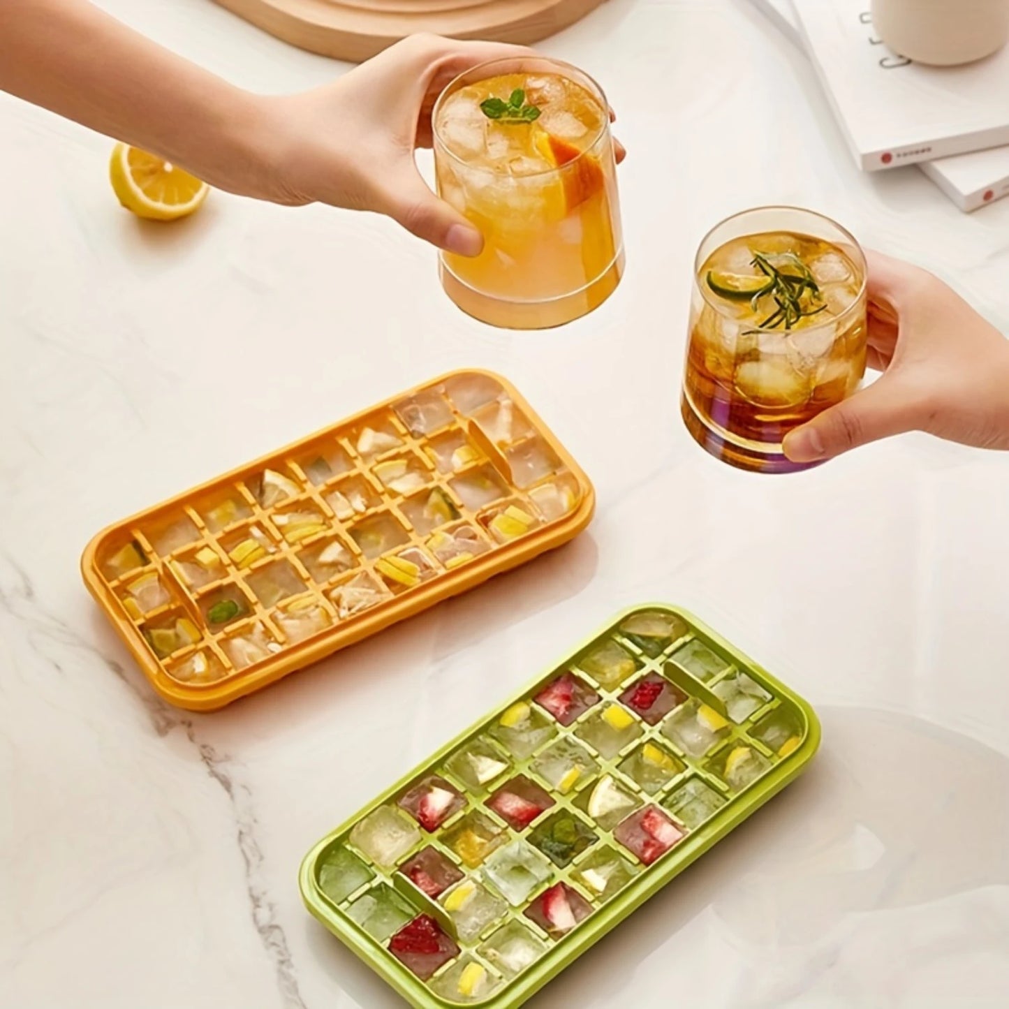 Silicone Ice Cube Tray with Lid & Bin – One-Press Release Design for Easy Demolding, DIY Ice Maker Mold for Kitchen Use