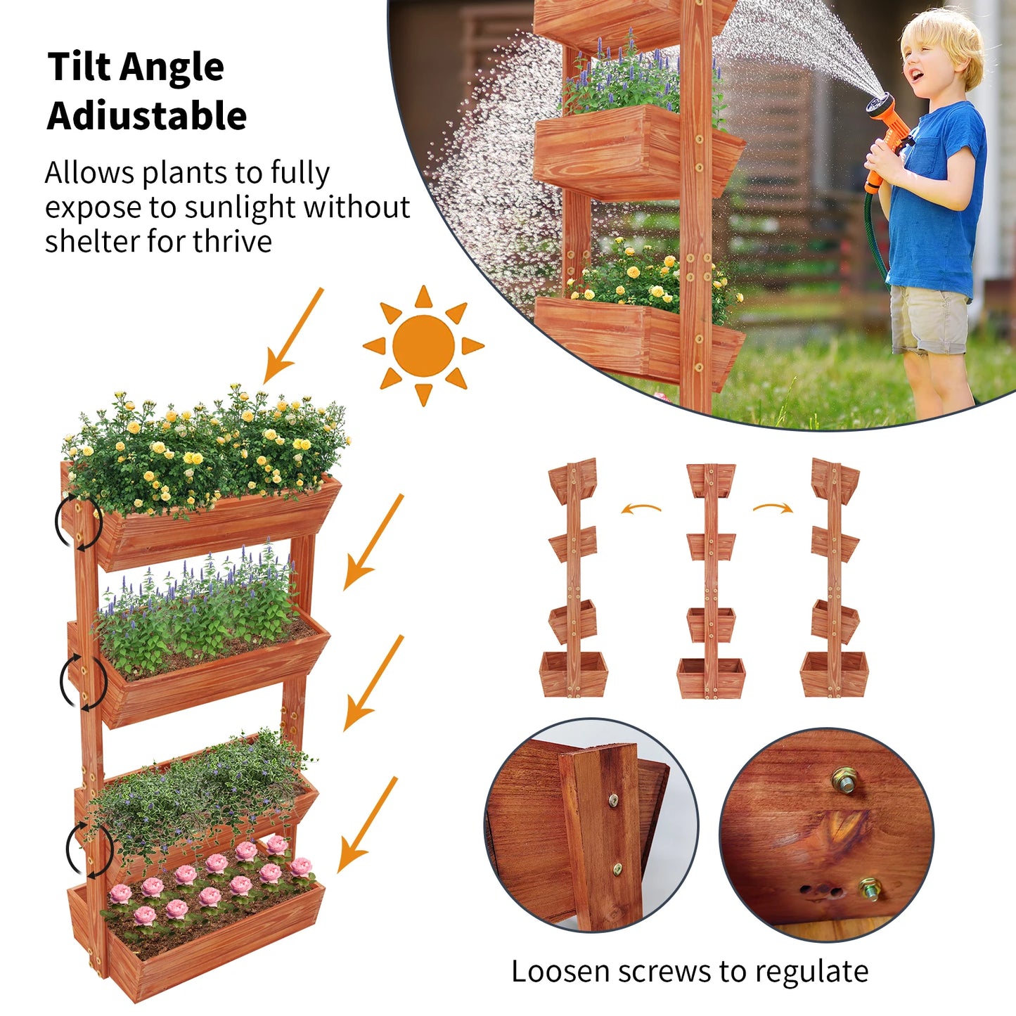 Grow More with Less Space: 4-Tier Wooden Elevated Garden Bed for Outdoor Use