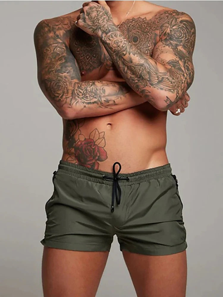 Stay Cool & Ready: Quick-Dry Swim Trunks with Zipper Pockets for All-Day Comfort
