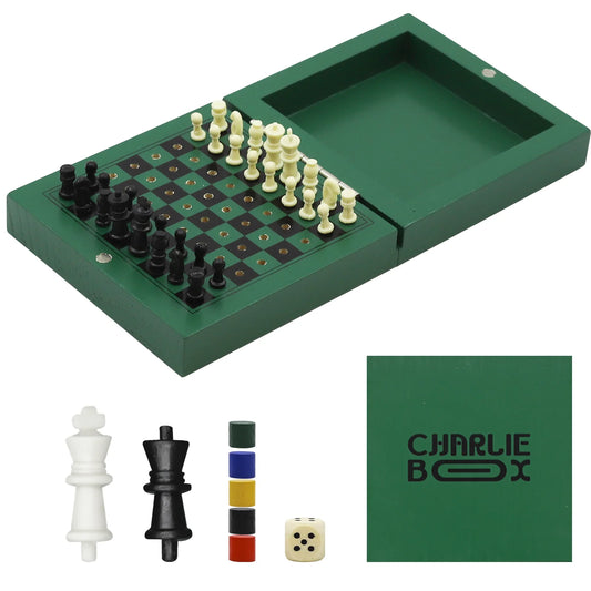 Mini Portable 3-in-1 Wooden Chess Board – Folding LUDO, Chess & Checkers Games for Kids and Adults, Perfect for Travel and Camping!