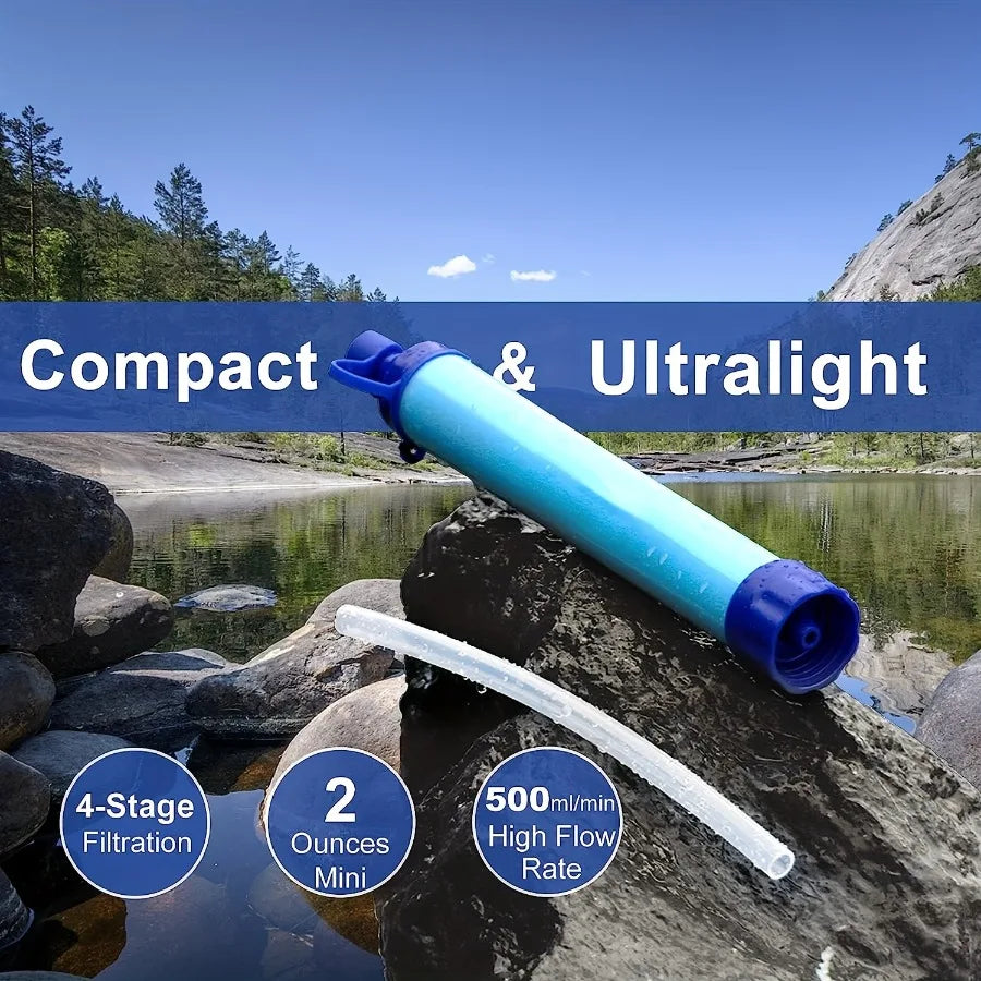 Portable Water Filter Straw: Personal Filtration System for Emergency Survival, Camping, Hiking, and Climbing - Single Unit