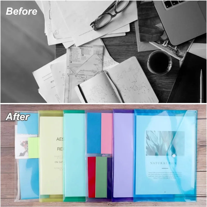 28pcs A4 Plastic Document Folders with Snap Closure - 8 Color Set for School and Office