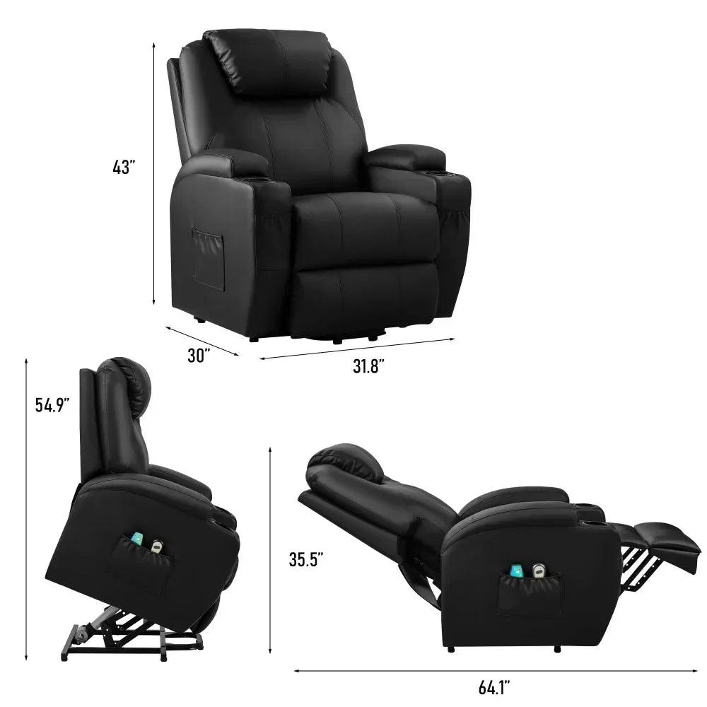 2023 Modern Power Lift Recliner: Heat, Massage, and PU Leather Comfort for Elderly