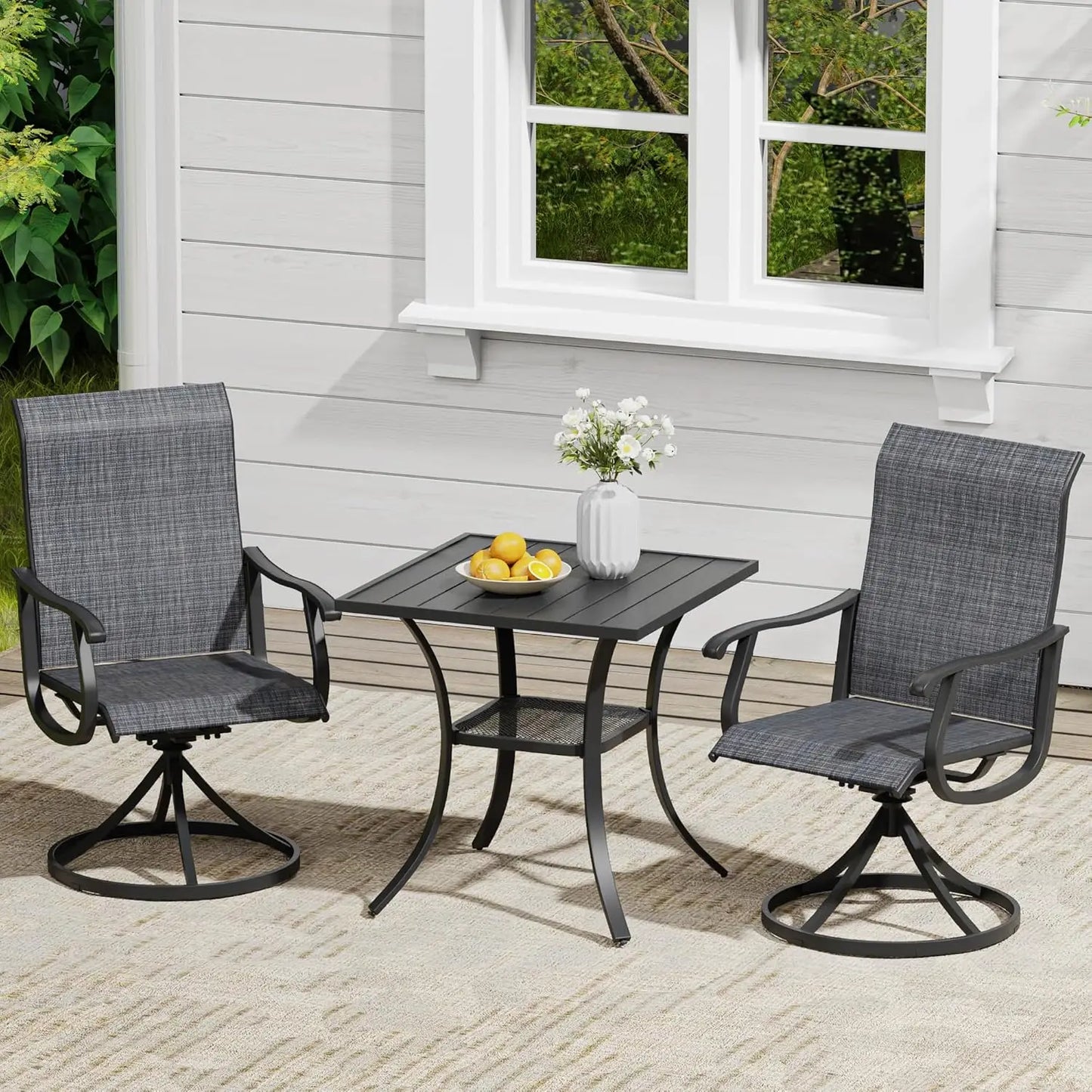 6-Piece Outdoor Patio Dining Set – Swivel Chairs & Rectangular Table with Built-In Storage Shelf