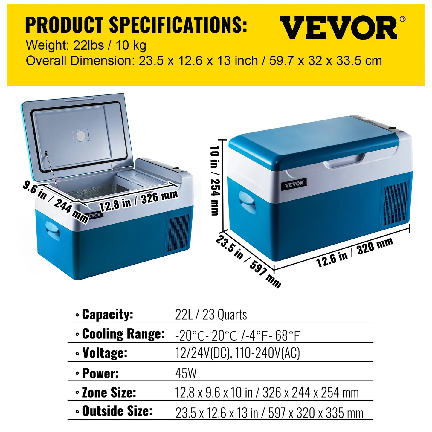 VEVOR Portable Car Refrigerator - 20L to 55L Mini Fridge Freezer with Compressor, 12/24V DC & 110-240V for Camping & Travel!