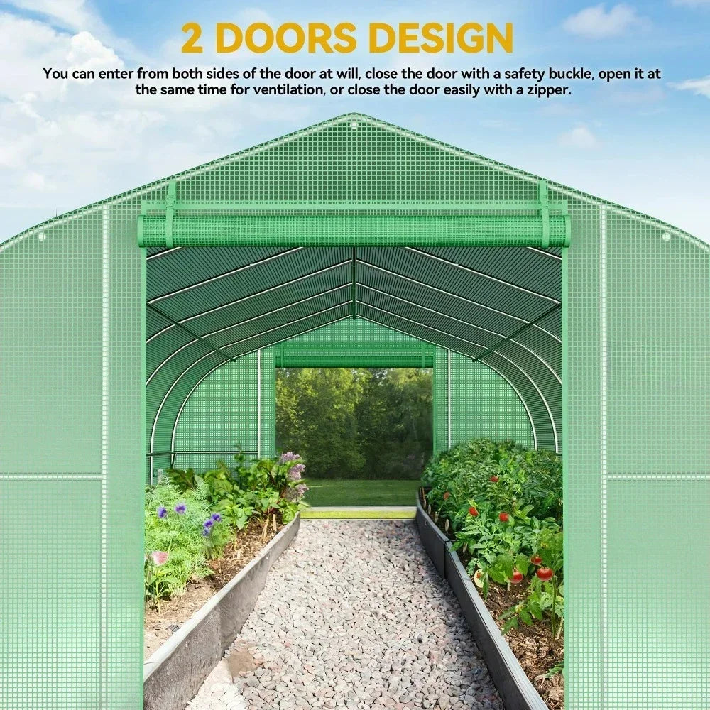 30x10 FT Walk-In Outdoor Greenhouse Tunnel – Portable Gardening House with Galvanized Steel Frame, Zipper Doors & 7 Crossbars