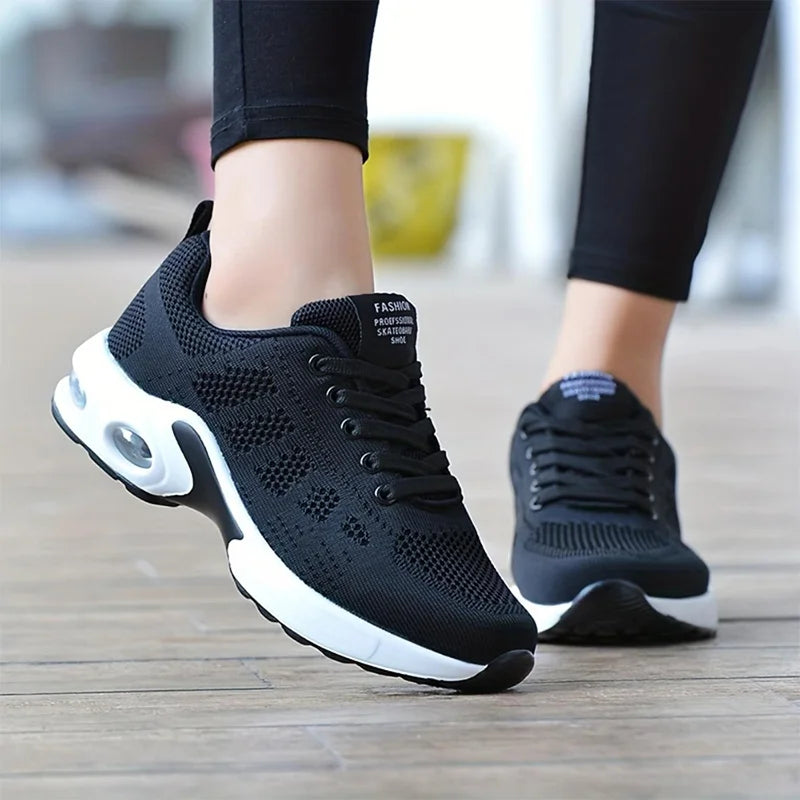 Women's Air Cushion Sneakers – Stylish Mesh Sports & Running Shoes | Non-Slip, Comfortable Walking & Training Shoes in Pink & Black