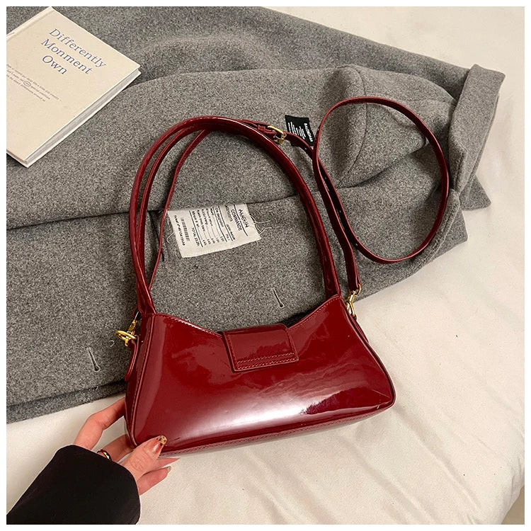 2025 Light Luxury Patent Leather Ladies Shoulder Bag – High-End PU Tote, Underarm Handbag & Crossbody Purse