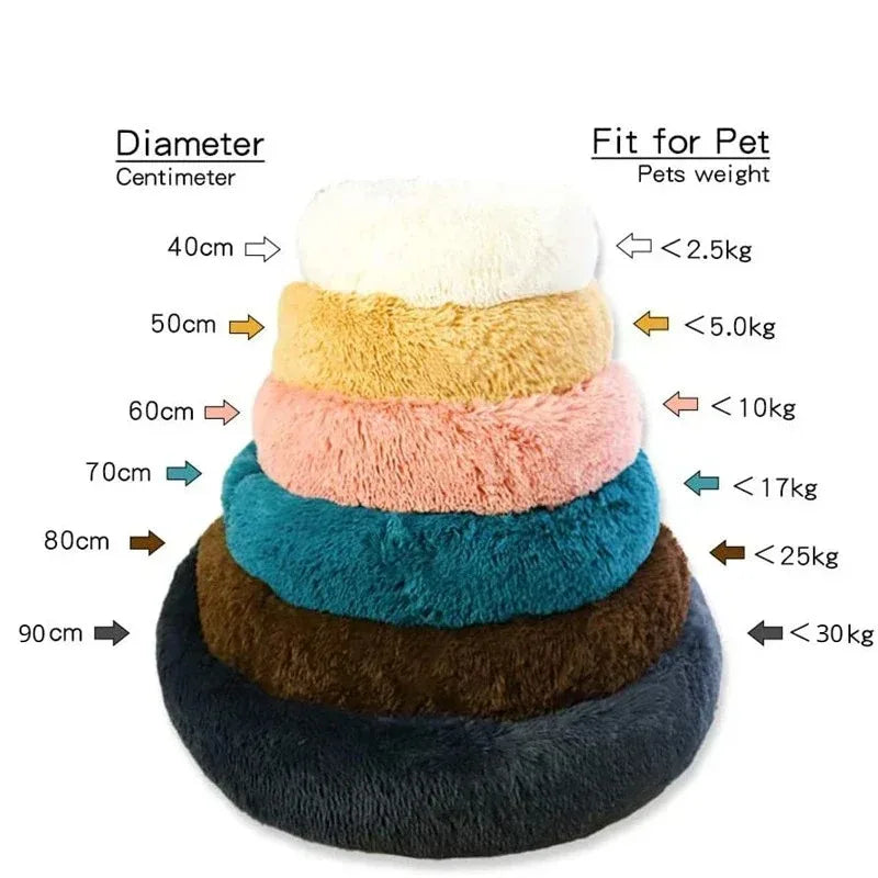 Round Plush Dog & Cat Bed – Winter Warm Washable Pet Bed for Small, Medium & Large Pets