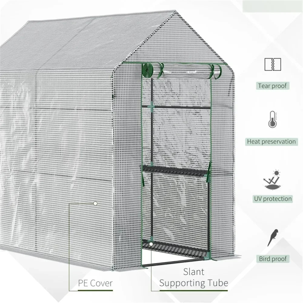 Spacious Walk-In Greenhouse with Roll-Up Door for All-Season Plant Protection