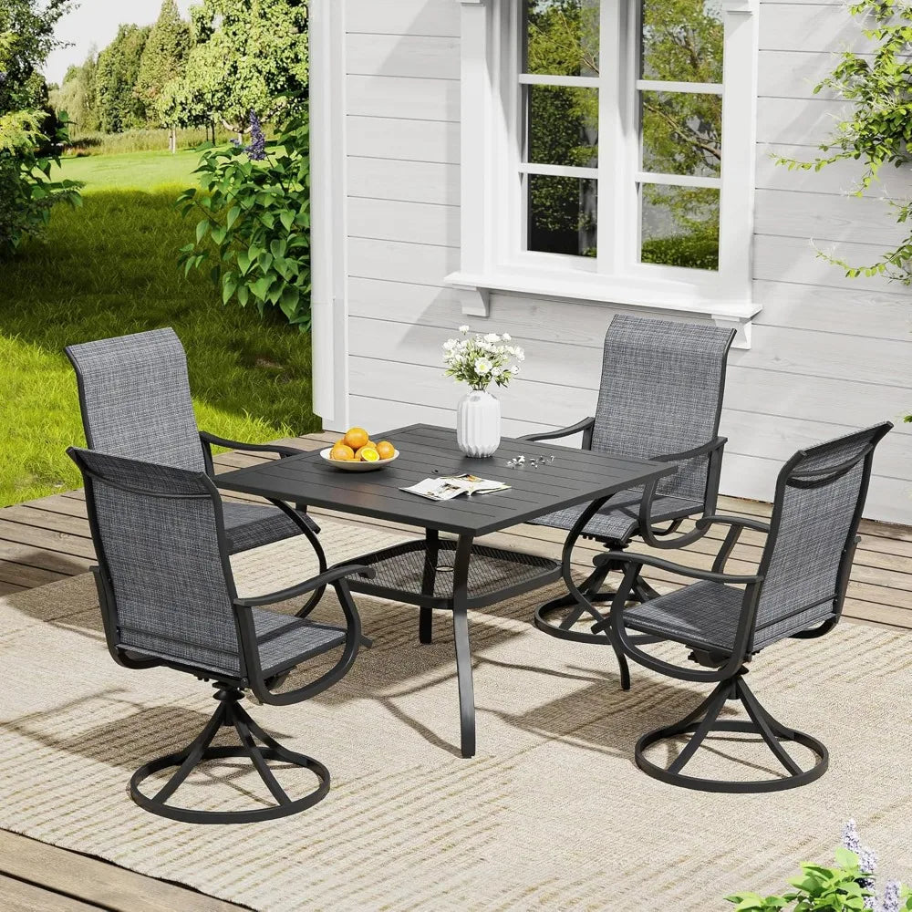 6-Piece Outdoor Patio Dining Set – Swivel Chairs & Rectangular Table with Built-In Storage Shelf