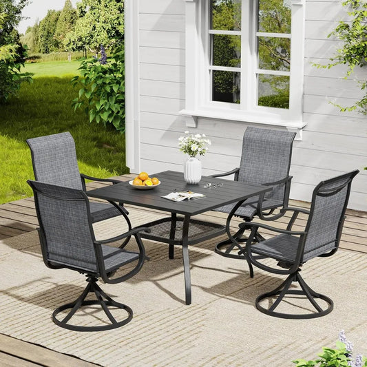 6-Piece Outdoor Patio Dining Set – Swivel Chairs & Rectangular Table with Built-In Storage Shelf