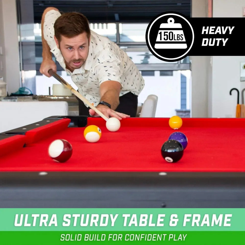 6, 7, or 8 Ft Portable Billiards Table – Premium Pool Table with Full Set of Balls, 2 Cue Sticks, and Chalk Included