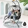 Double Swing Egg Chair with Stand – 2-Person Rattan Loveseat for Outdoor/Indoor Patio or Bedroom (Gray & Turquoise)