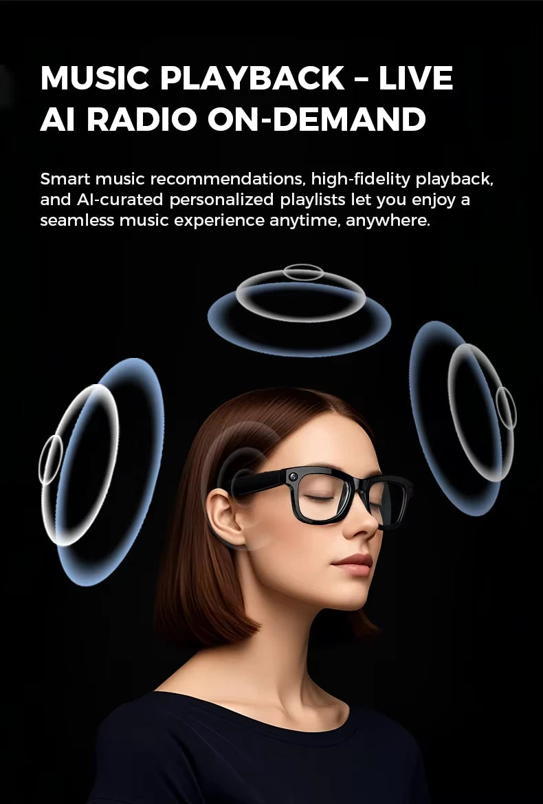 🕶️ Smart Glasses with Camera | AI-Powered Multifunction Wearable
📸 Video & Photo Recording | 🎧 Bluetooth Calling | 🌐 AI Voice Translation | 💦 IP65 Waterproof
