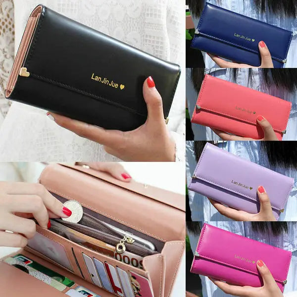 👜 Women's PU Leather Long Wallet – Trifold Clutch Purse & Mobile Bag