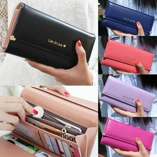 👜 Women's PU Leather Long Wallet – Trifold Clutch Purse & Mobile Bag