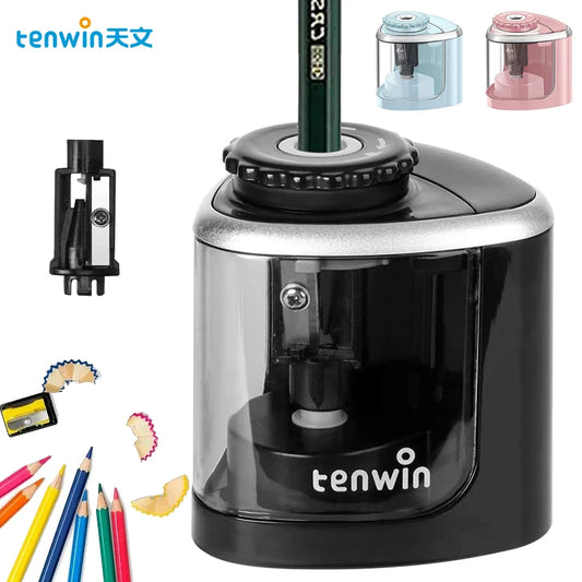 Tenwin Electric Auto Pencil Sharpener – Safe Helical Blade Sharpener for Kids, Students, Artists & Adults