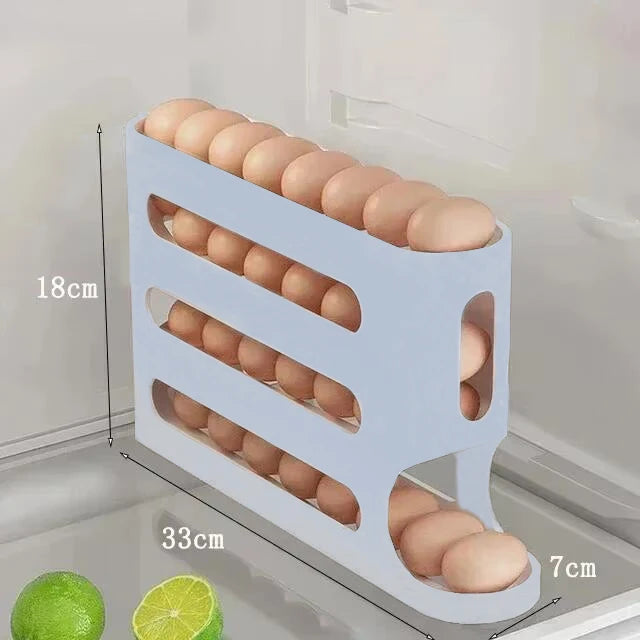 Automatic Rolling Egg Storage Box – 2 to 4 Layer Slide Organizer for Fridge & Side Door Storage