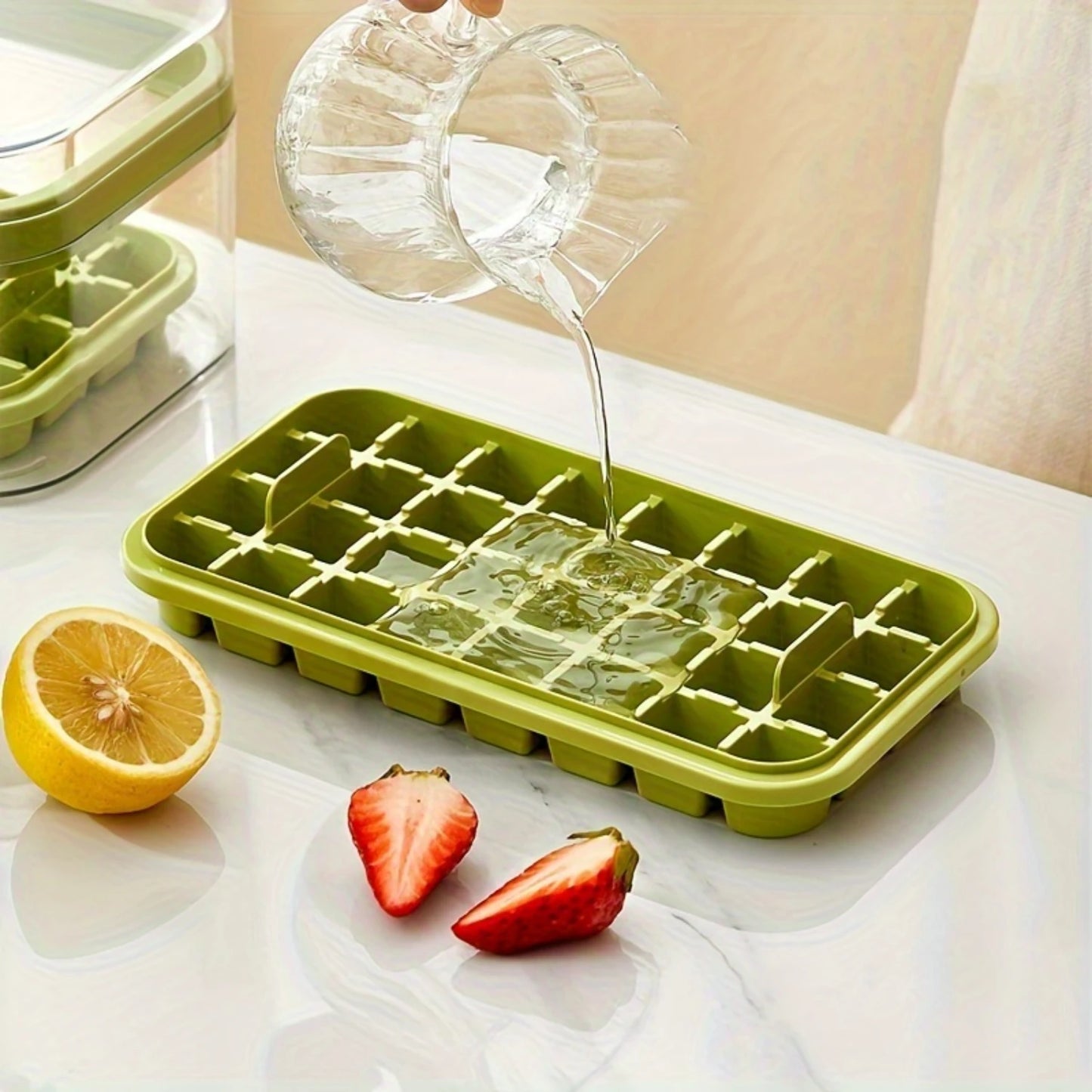 Silicone Ice Cube Tray with Lid & Bin – One-Press Release Design for Easy Demolding, DIY Ice Maker Mold for Kitchen Use