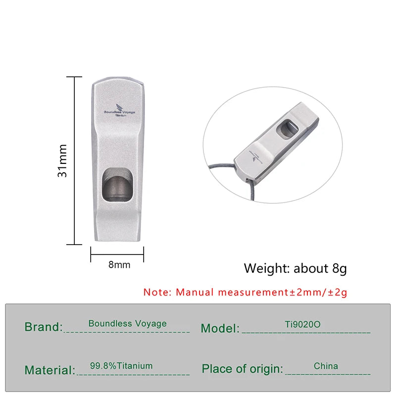 📣 Boundless Voyage Titanium Emergency Whistle – Ultra-Loud Survival Signal Gear with Lanyard
Lightweight. Loud. Life-Saving.