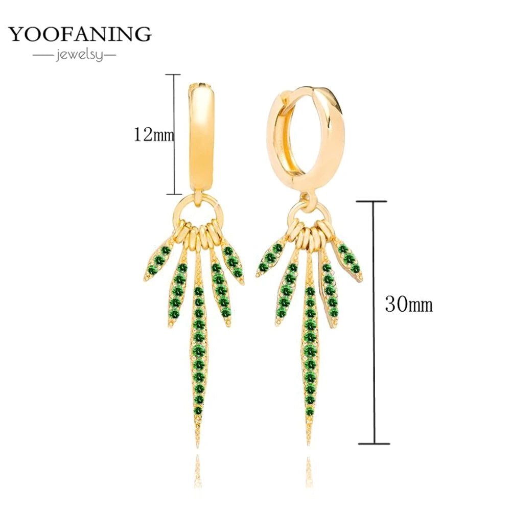 925 Sterling Silver Women's Earrings – Heart-Shaped Green Zircon Flower with Geometric Luxury Design