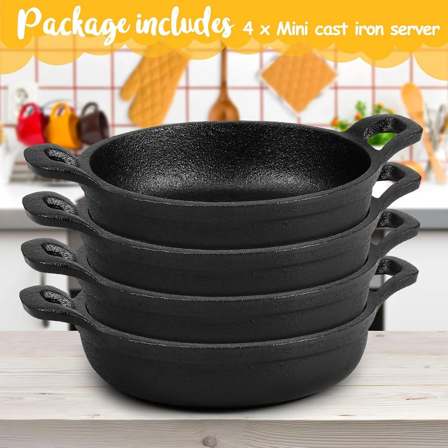Mini Cast Iron Frying Pan Set – 2-Piece, 5" x 5" x 1.3", Black, Oven-Safe Skillets for Indoor/Outdoor Cooking, Kitchen & Picnic Use