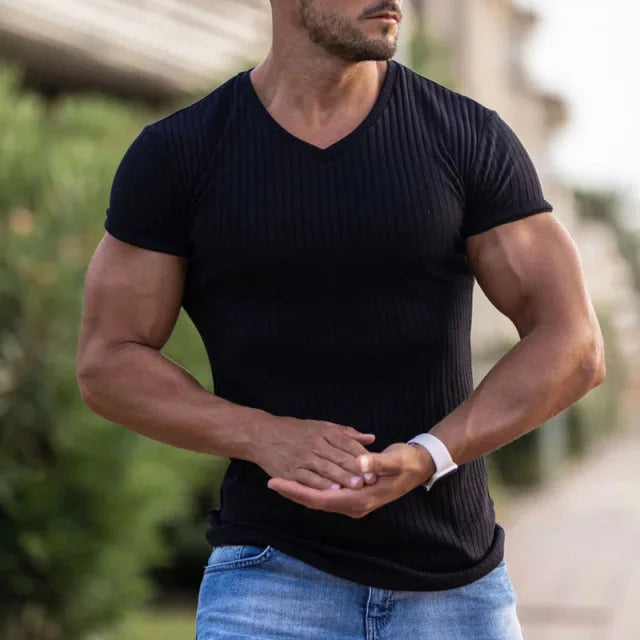 Stay Fashionable in 2024: Men's V-Neck Slim Fit Sports T-Shirt