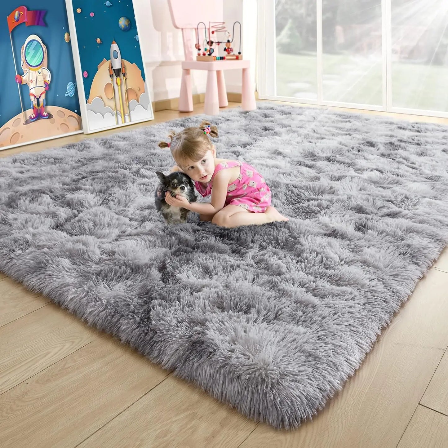 Fluffy Area Rug – Soft Fuzzy Bedroom & Living Room Carpet, Non-Slip Design for Kids' Rooms & Hardwood Floors