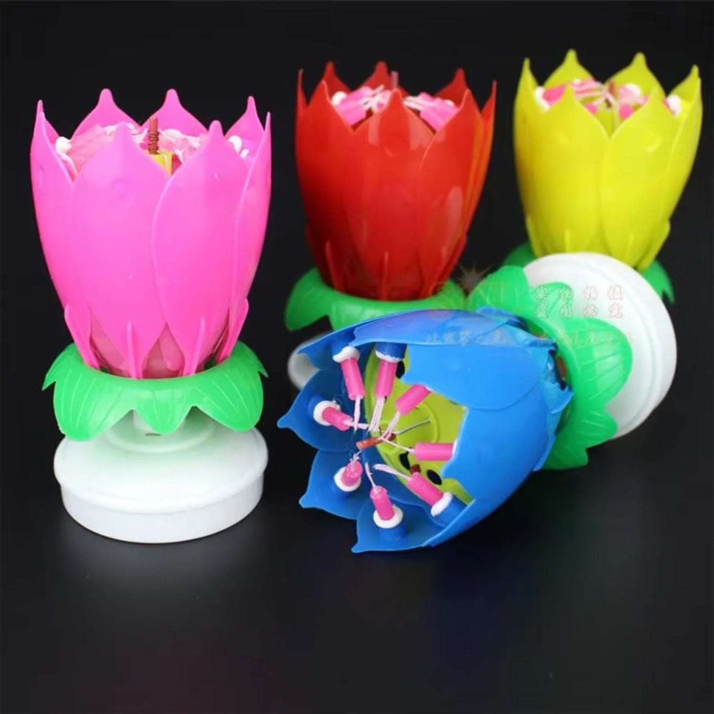 Rotating Lotus Music Candle – Artificial Blossom Candle for Birthday Cake Decoration with Flat Bottom Design