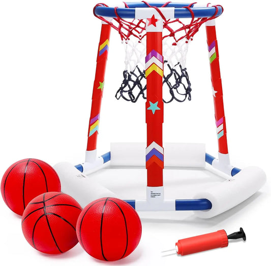 Floating Pool Basketball Hoop Set – Inflatable Water Game with 3 Balls, Pump & Stickers – Summer Fun for All Ages