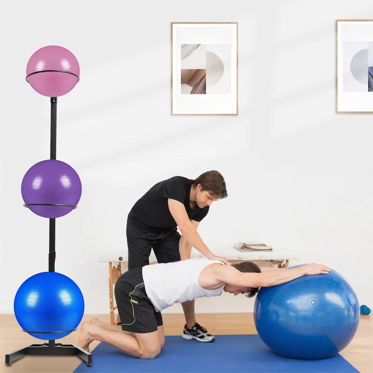 Vertical Yoga Ball Holder Rack – Steel Frame Yoga Storage Stand for Home & Commercial Studios