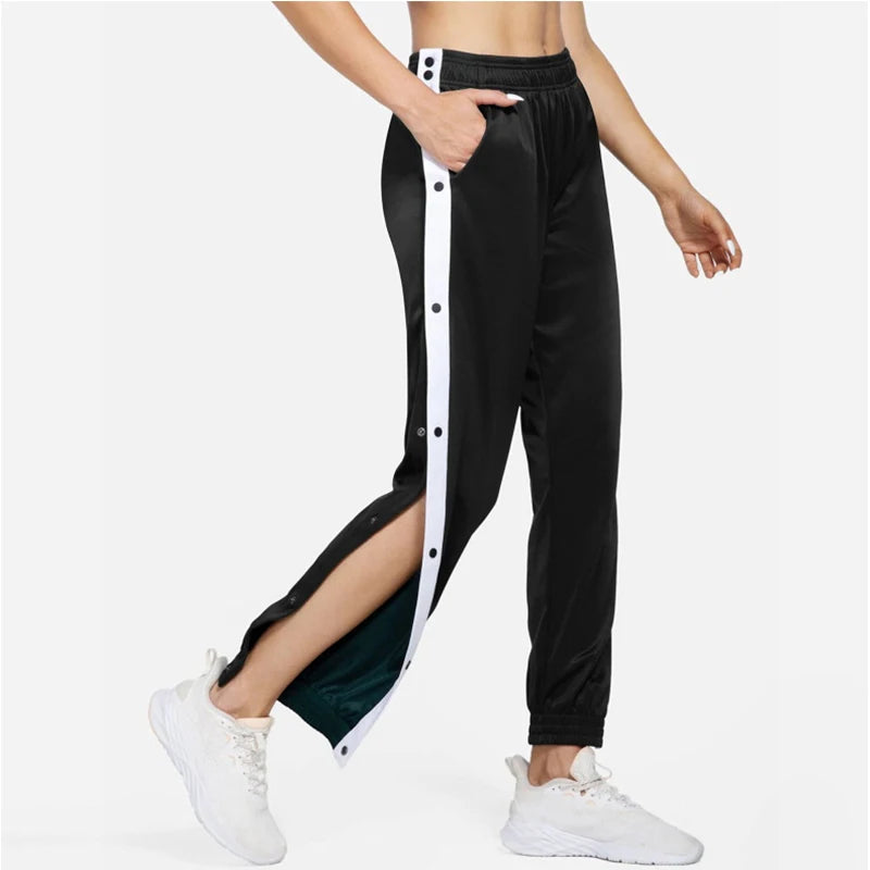 Men's Side Button Tear-Away Long Pants – Active Sports Sweatpants with Pockets, Patchwork Design, Ideal for Basketball and Casual Wear