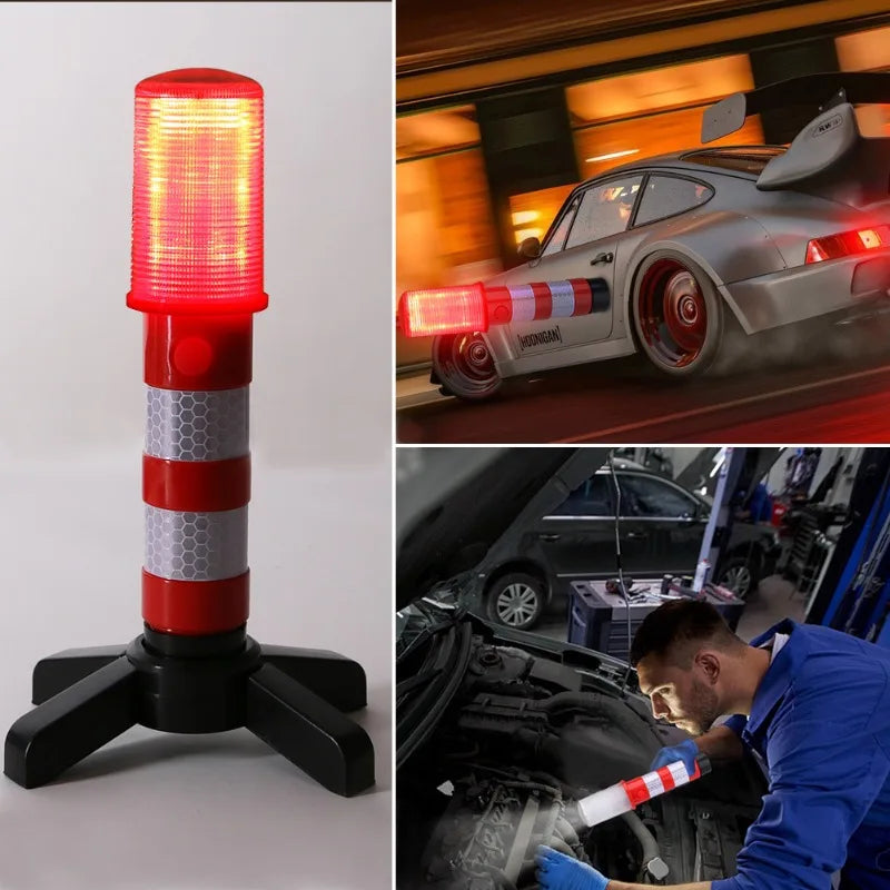 🚨 2pcs Magnetic LED Emergency Warning Lights | Roadside Safety Flares + Telescopic Baton Beacon | Flashlight Strobe Alert Lamps