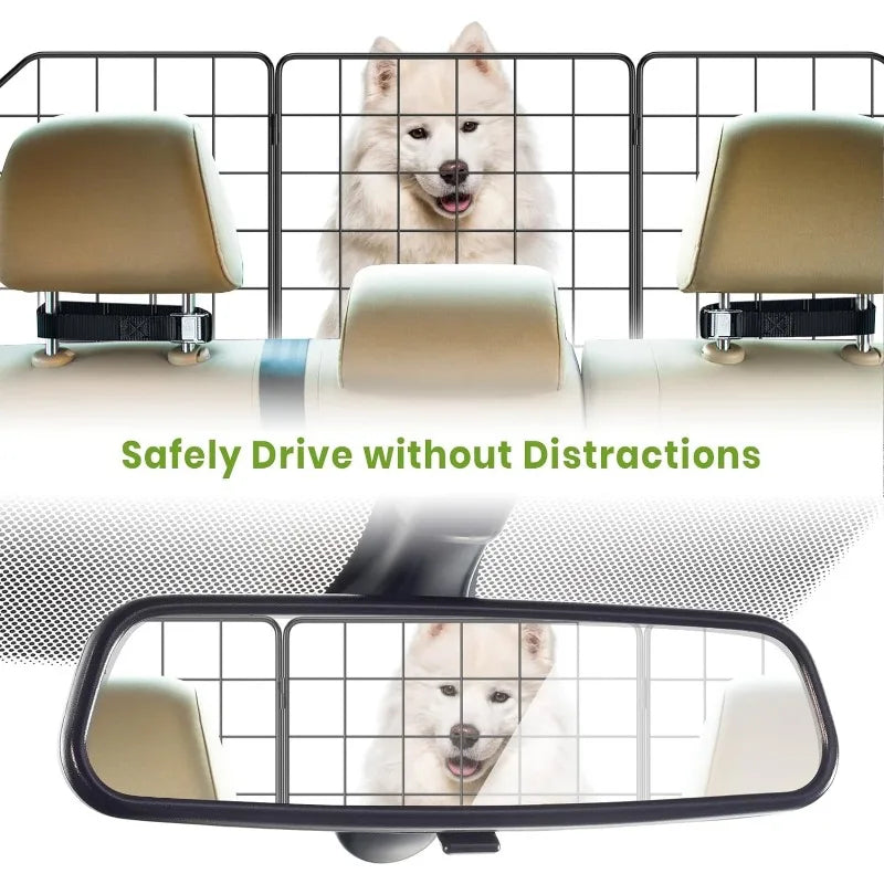 Adjustable Car Dog Barrier - Portable Folding Pet Trunk Divider Mesh Gate for Backseat, Universal Fit