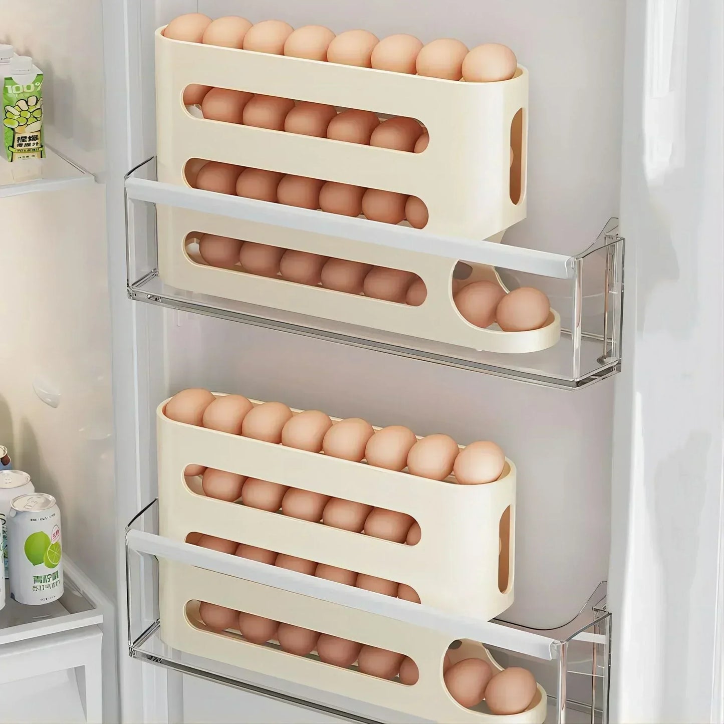 Automatic Rolling Egg Storage Box – 2 to 4 Layer Slide Organizer for Fridge & Side Door Storage
