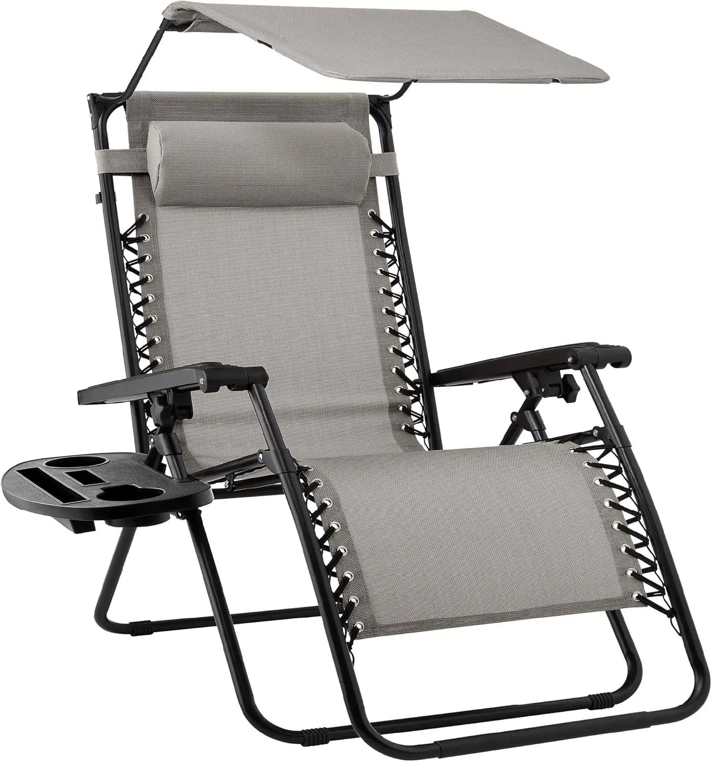 Folding Zero Gravity Recliner Chair – Outdoor Patio Lounge with Adjustable Canopy, Headrest & Side Tray