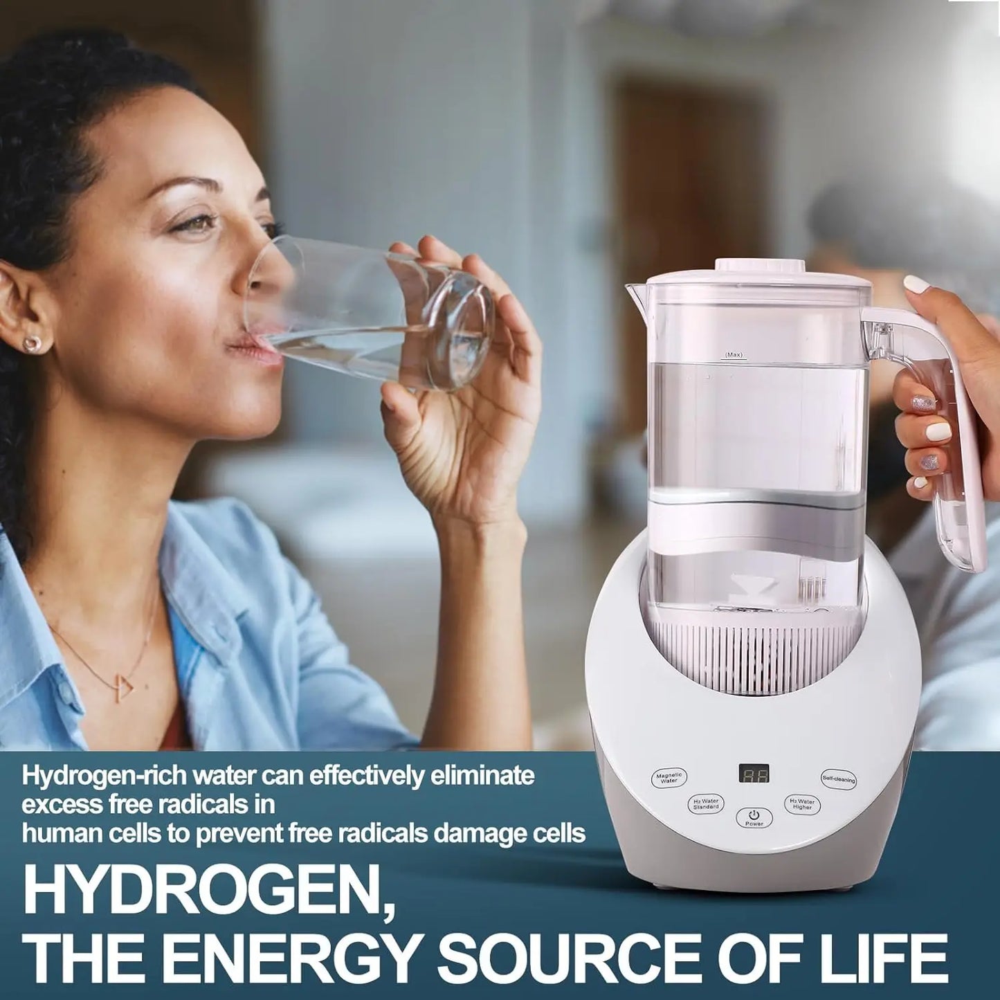 Water Pitcher: Balances pH Levels and Filters with Calcium Sulfite, Includes Hydrogen Water Generator