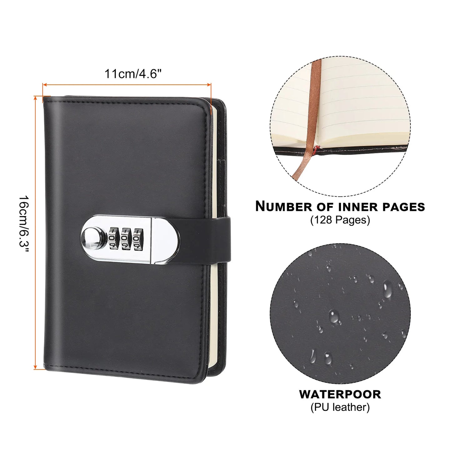 A6 Diary with Lock – Cute Leather Journal with 128 Pages, Pen Slot, Card Slot, and Waterproof Cover for Secure Journaling