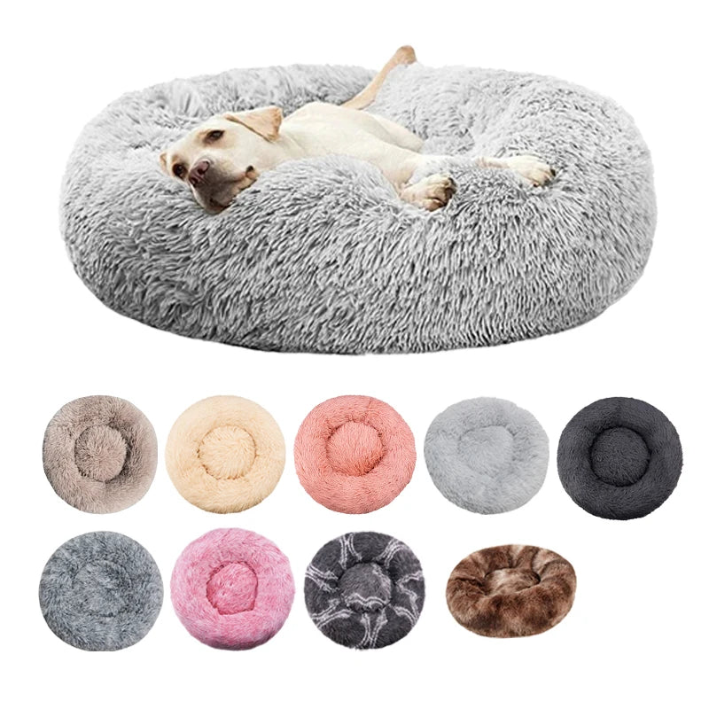 Round Plush Dog & Cat Bed – Winter Warm Washable Pet Bed for Small, Medium & Large Pets