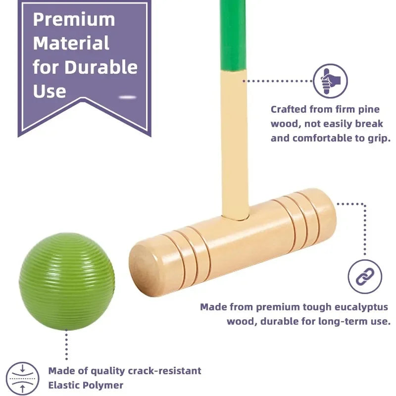32" Six-Player Croquet Set – Deluxe Backyard Lawn Game with Premium Pine Mallets, Balls, Wickets & Stakes