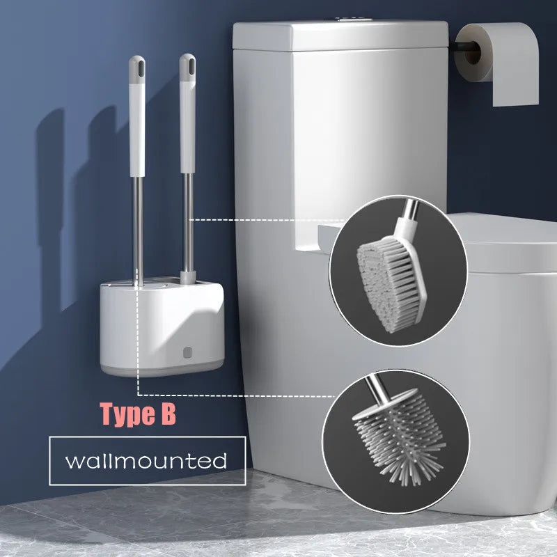 3-in-1 Silicone Toilet Brush Set with Wall & Floor Stand – Sleek, Space-Saving Cleaning Solution