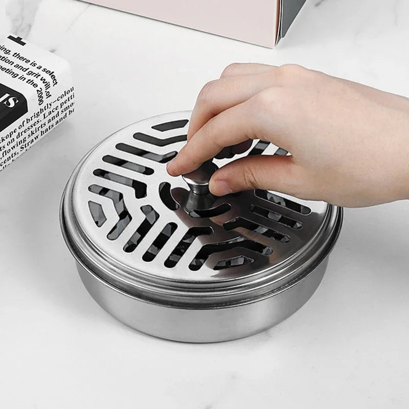 Mosquito Coil Holder with Lid – Round Metal Tray | Easy-to-Clean Mosquito Coil Burner for Indoor & Outdoor Use