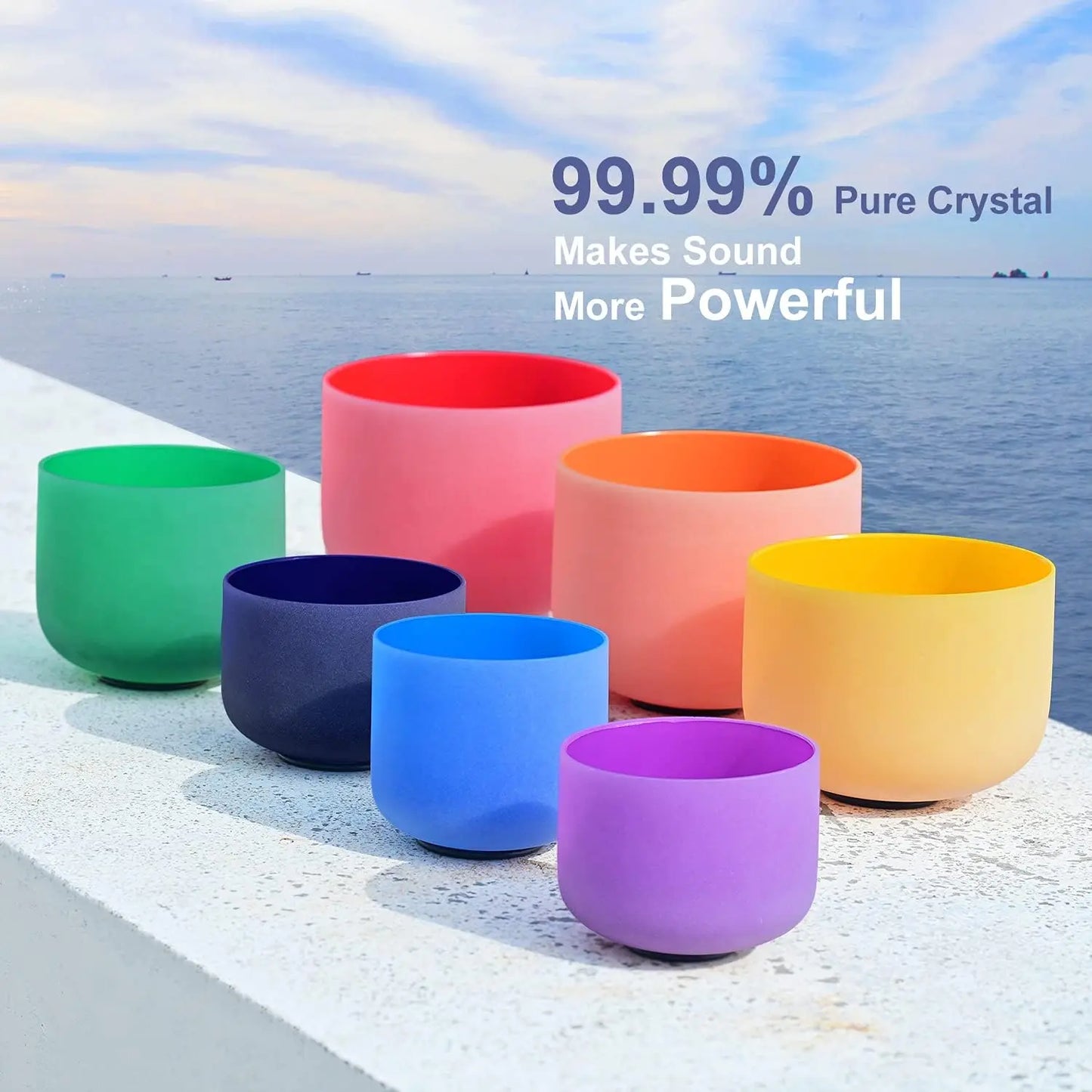 7-Piece Chakra Crystal Singing Bowl Set – 440Hz/432Hz Colored Quartz Sound Healing Bowls with Carrying Bags