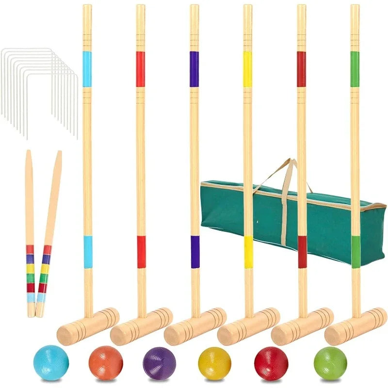 32" Six-Player Croquet Set – Deluxe Backyard Lawn Game with Premium Pine Mallets, Balls, Wickets & Stakes