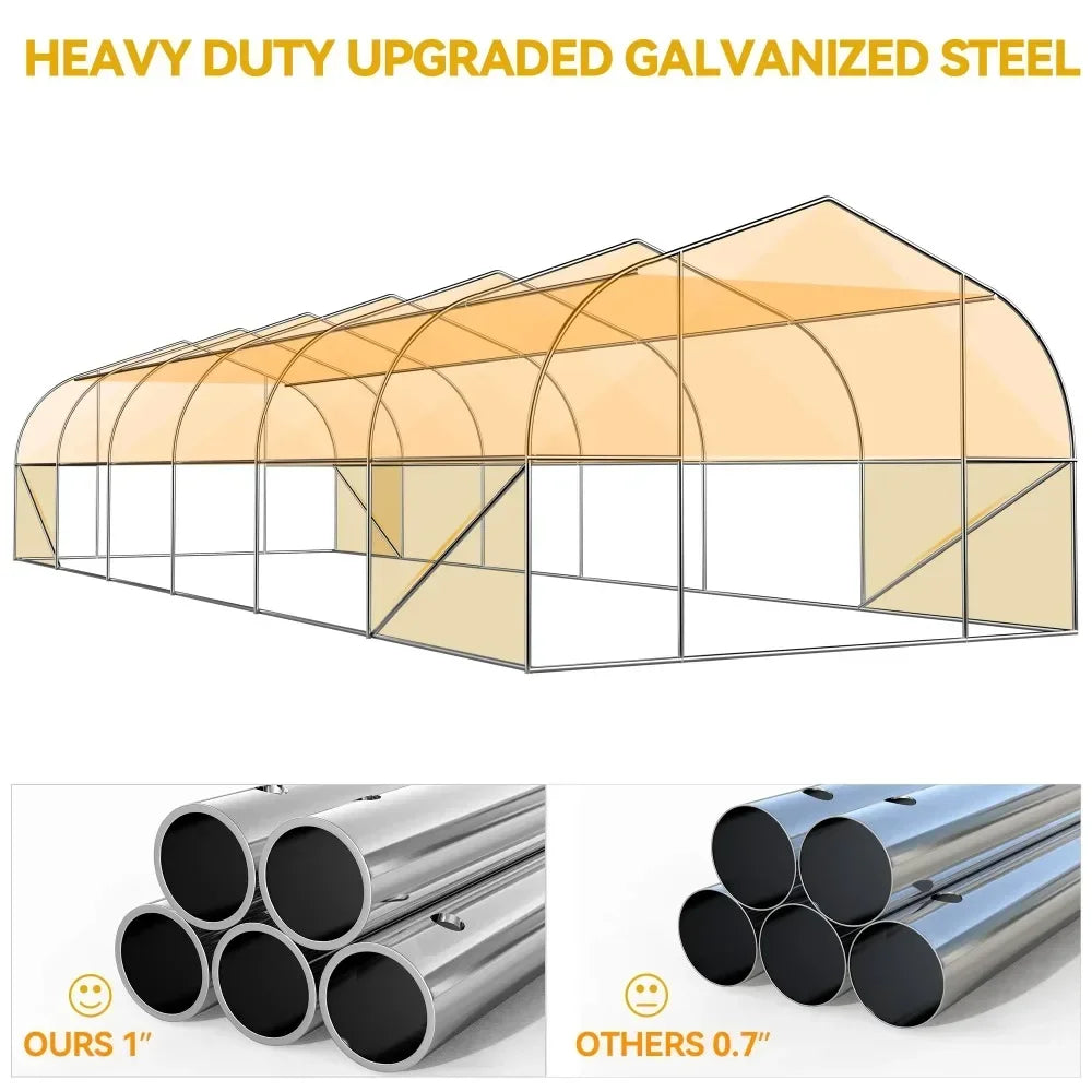 30x10 FT Walk-In Outdoor Greenhouse Tunnel – Portable Gardening House with Galvanized Steel Frame, Zipper Doors & 7 Crossbars