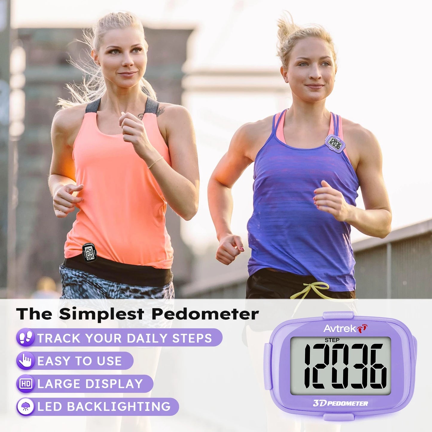 Avtrek 3D Mini Digital Step Counter Pedometer – Portable Pocket Step Tracker with Clock for Walking, Running, Outdoor Fitness